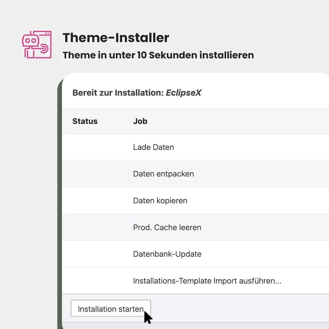 Theme installieren mit einem Klick