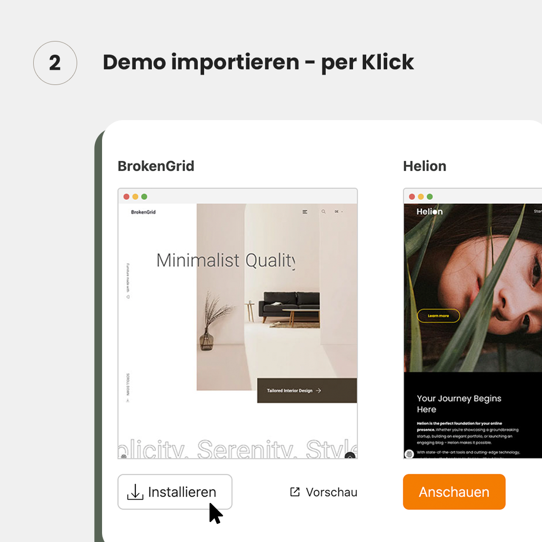 Fertige Webseite importieren mit 1-Klick